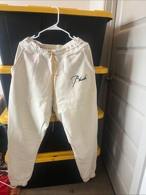 Rhude Cream Sweatpants with Yellow Drawcord